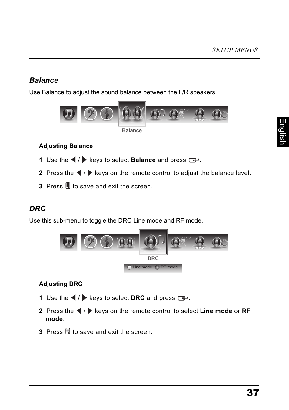 English, Balance | Westinghouse DIGITAL TELEVISION LD-3237 User Manual | Page 42 / 66