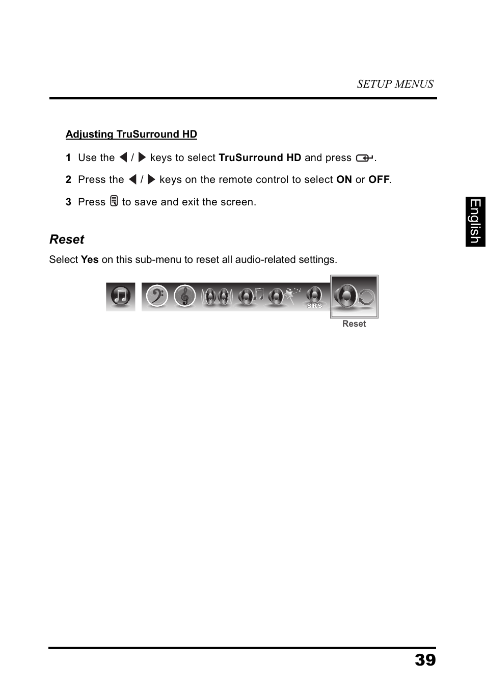 English, Reset | Westinghouse DIGITAL TELEVISION LD-3237 User Manual | Page 44 / 66