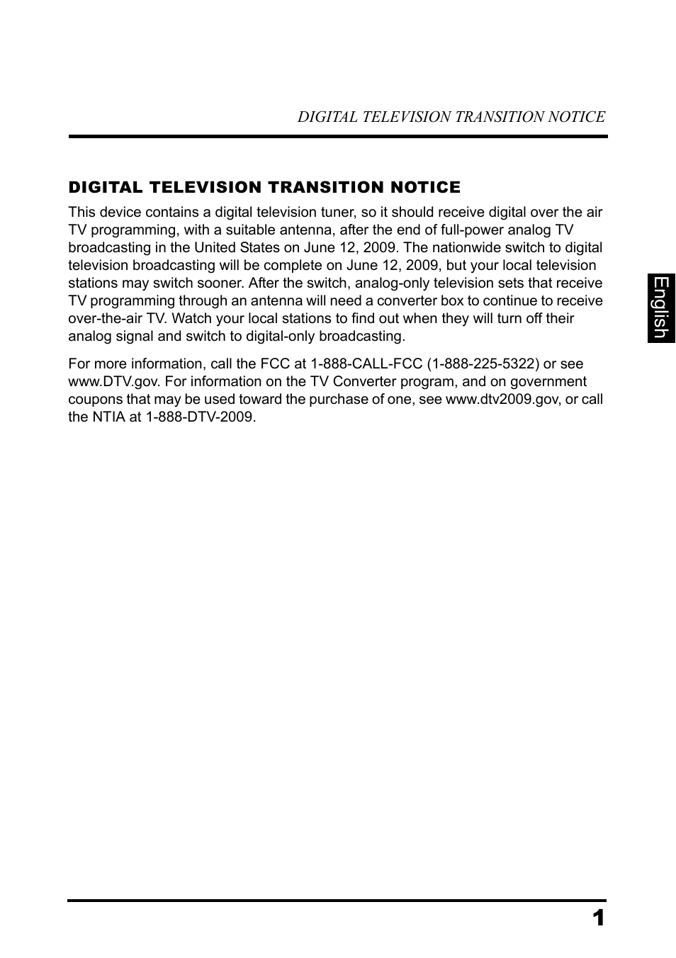 Digital television transition notice | Westinghouse DIGITAL TELEVISION LD-3237 User Manual | Page 5 / 66