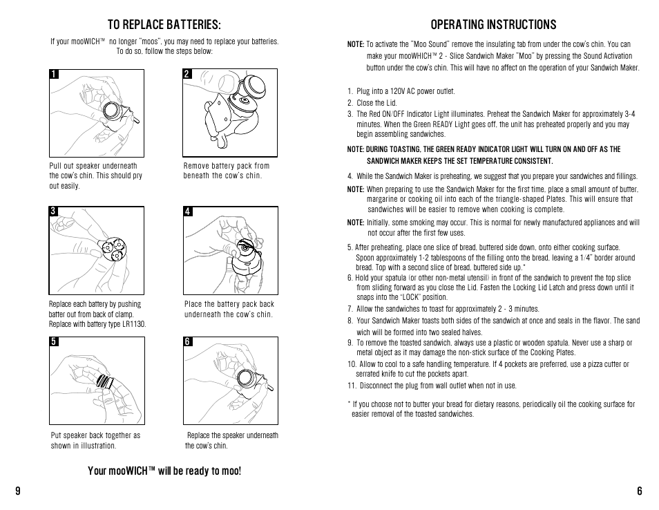 Operating instructions | Westinghouse mooWICH User Manual | Page 10 / 16