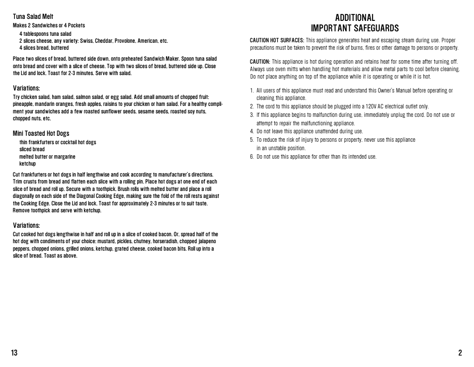 Additional important safeguards | Westinghouse mooWICH User Manual | Page 3 / 16