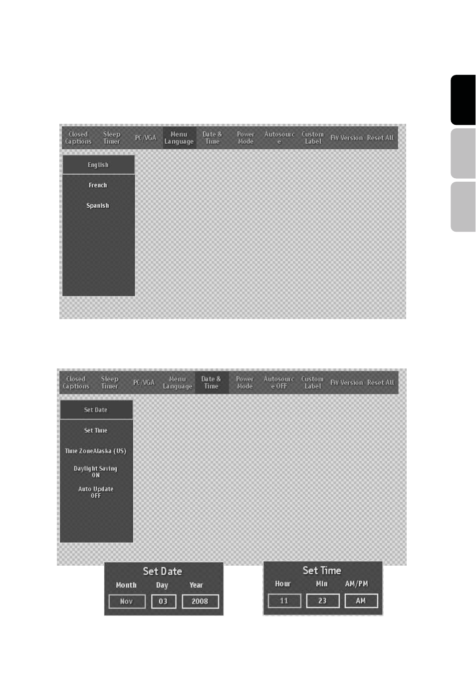 Dpms, Menu language, Date & time | Westinghouse SK-26H540S User Manual | Page 32 / 43