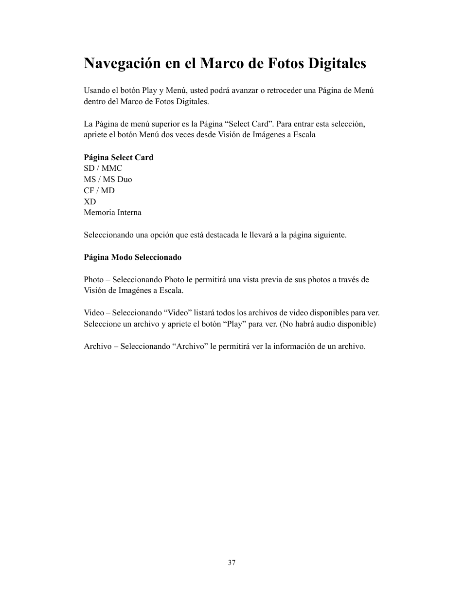 Navegación en el marco de fotos digitales | Westinghouse DPF-0702 User Manual | Page 38 / 48