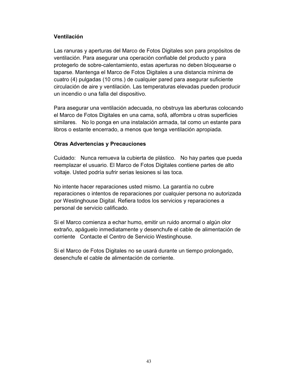 Westinghouse DPF-0702 User Manual | Page 44 / 48