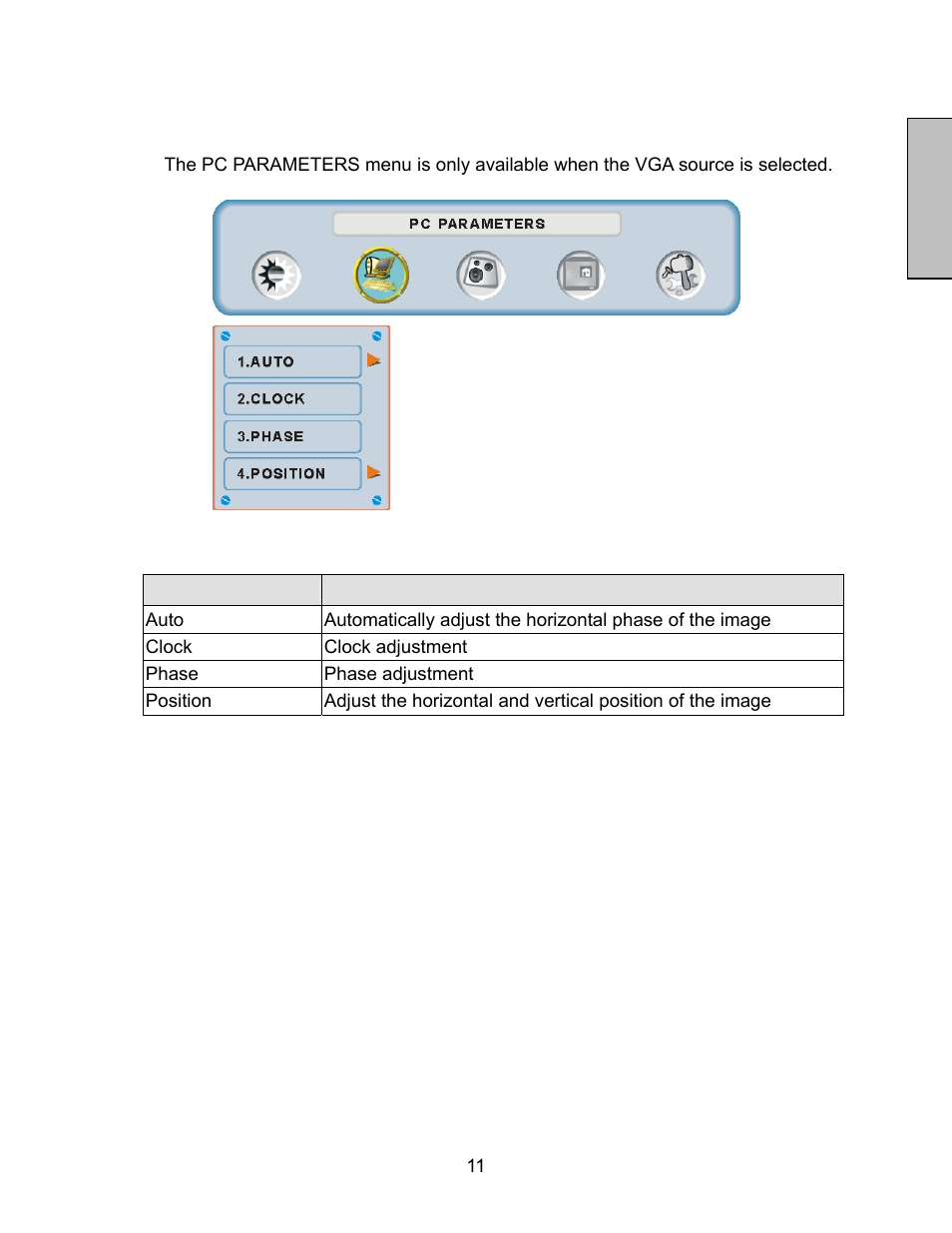 English, Pc parameters | Westinghouse LCM-27w4 User Manual | Page 13 / 19