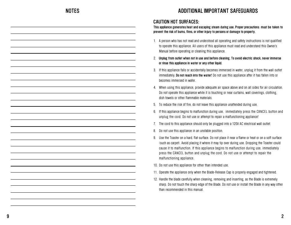 Additional important safeguards | Westinghouse WST3001W User Manual | Page 10 / 12