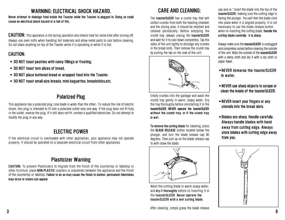 Care and cleaning, Warning: electrical shock hazard, Polarized plug | Electric power, Plasticizer warning | Westinghouse WST3001W User Manual | Page 4 / 12