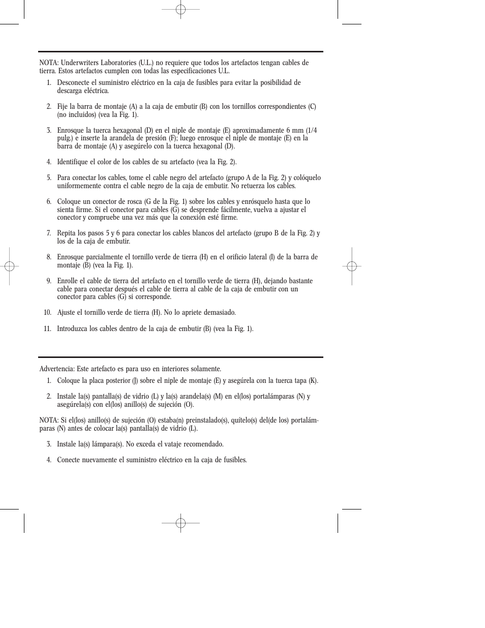 Instrucciones de montaje y cableado, Instrucciones de montaje del artefacto | Westinghouse W-215 User Manual | Page 10 / 12