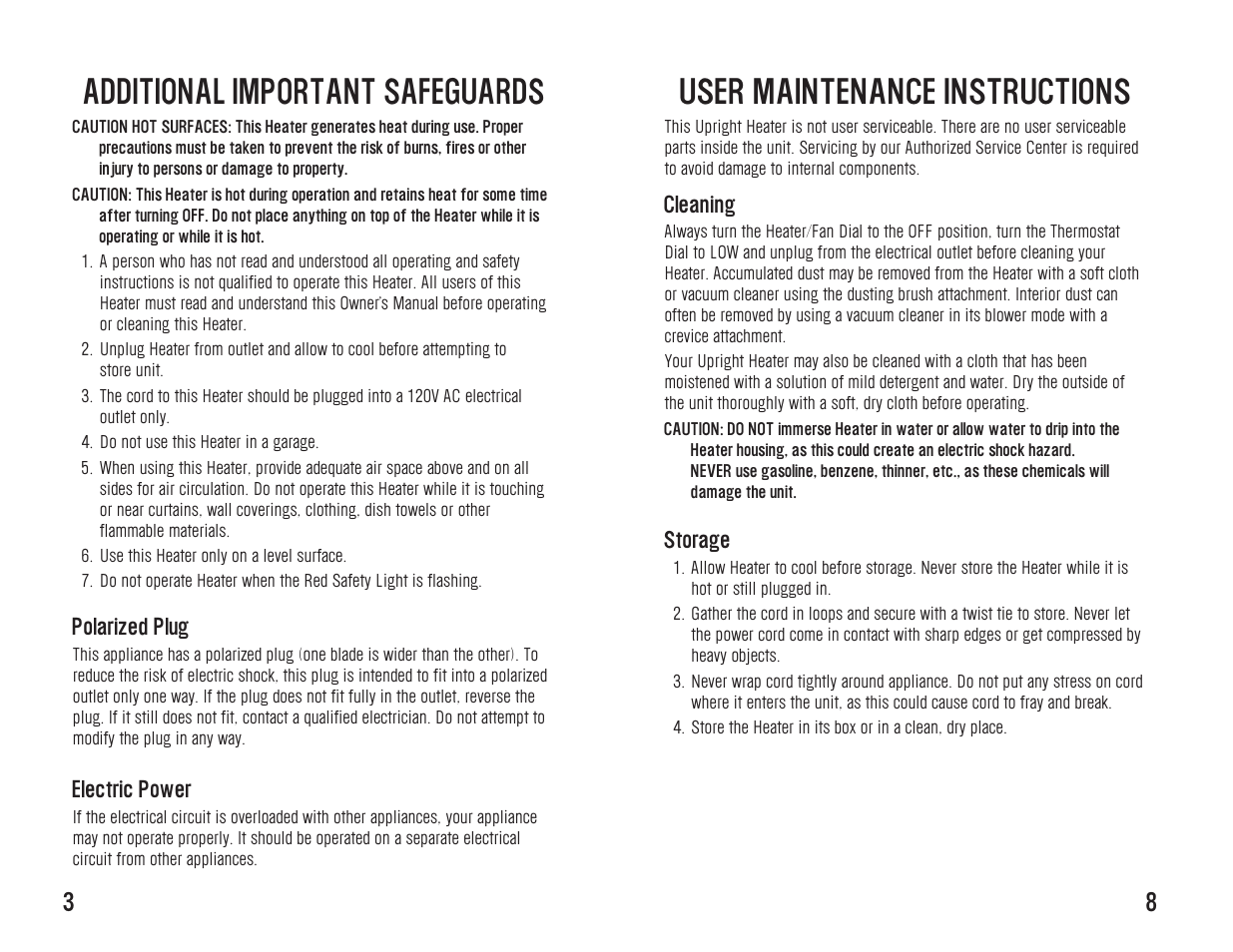User maintenance instructions, Additional important safeguards | Westinghouse WST6004 User Manual | Page 5 / 12