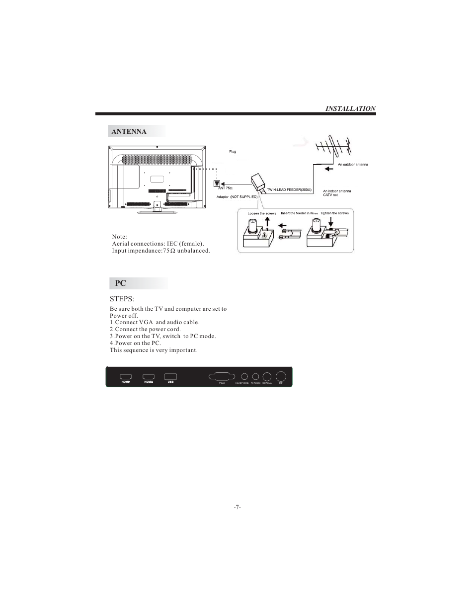 Steps, Antenna installation | Westinghouse LD-3240 User Manual | Page 8 / 16