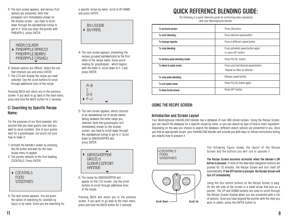 Quick reference blending guide, C) searching by specific recipe name | Westinghouse WST2019W User Manual | Page 12 / 20