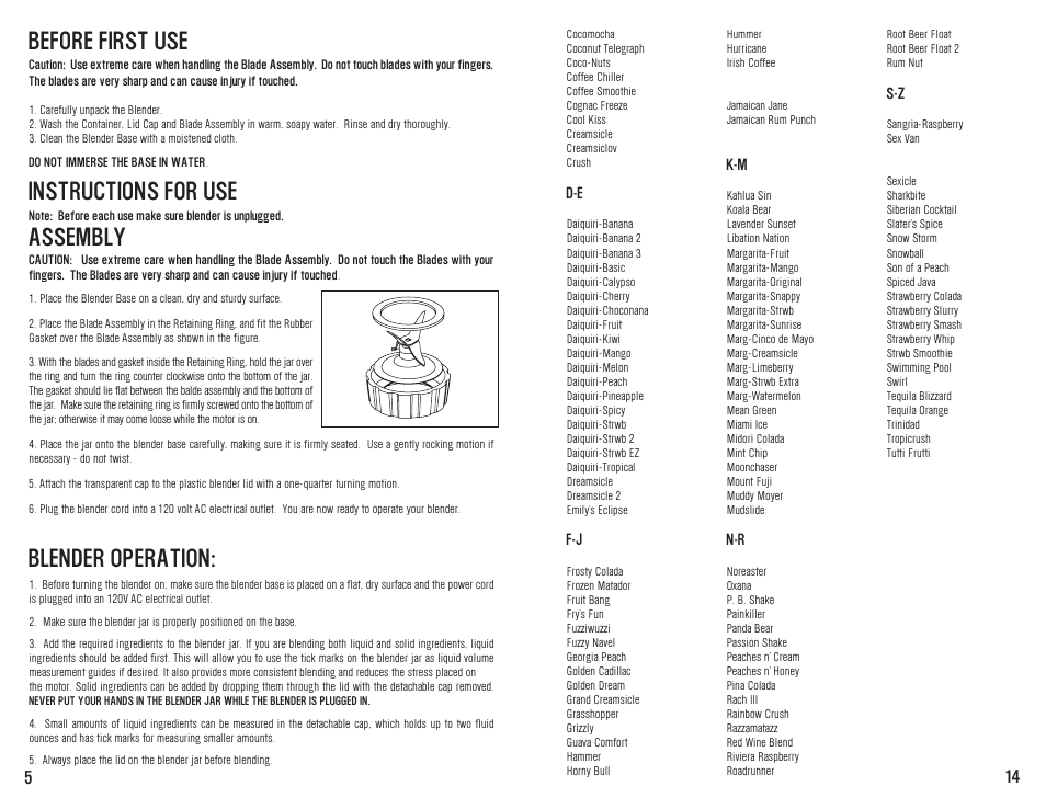 Blender operation, Before first use, Instructions for use | Assembly | Westinghouse WST2019W User Manual | Page 15 / 20