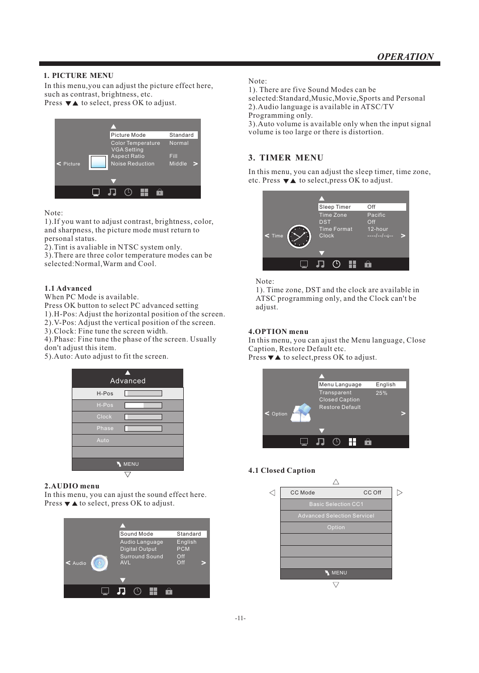 Operation, Timer menu | Westinghouse EW39T5KW User Manual | Page 12 / 41