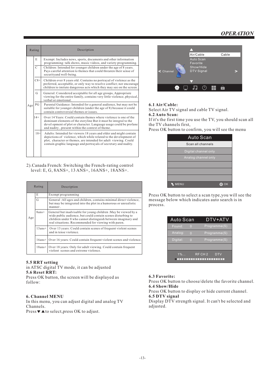 Operation, Auto scan, Auto scan dtv+atv | Westinghouse EW39T5KW User Manual | Page 14 / 41