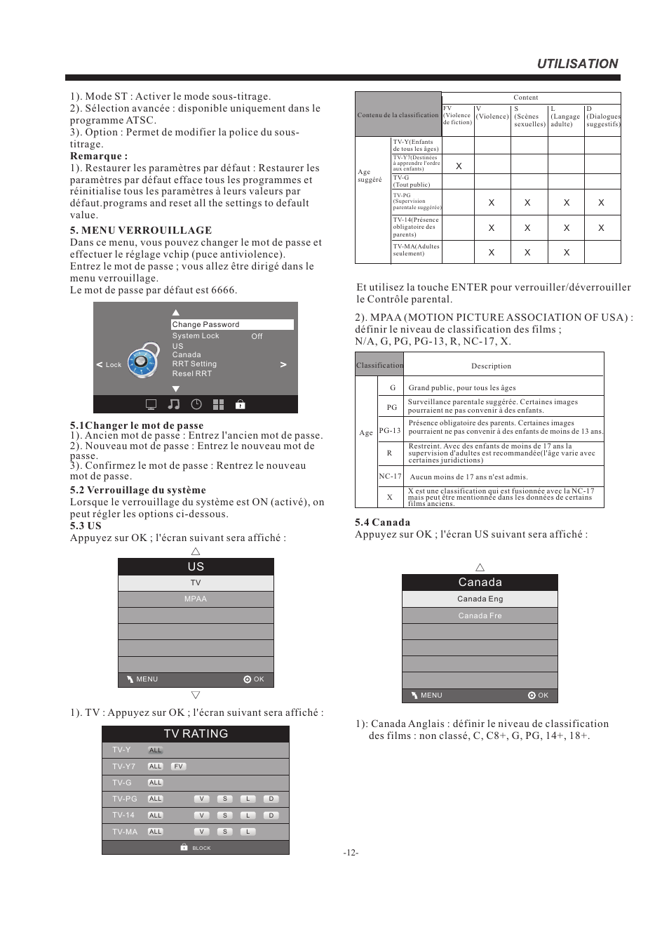 Canada, Tv rating | Westinghouse EW39T5KW User Manual | Page 26 / 41