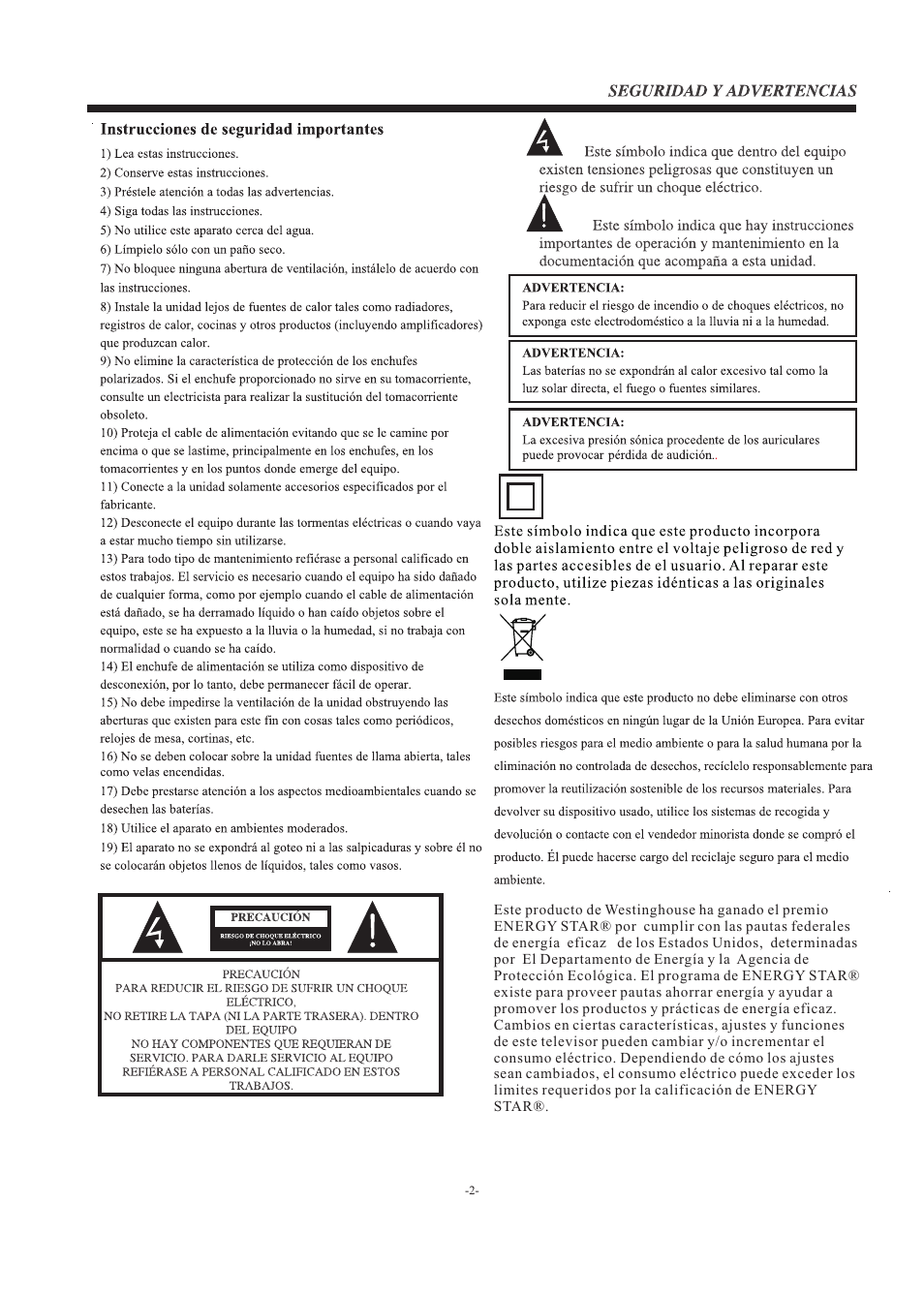 Westinghouse EW39T5KW User Manual | Page 29 / 41