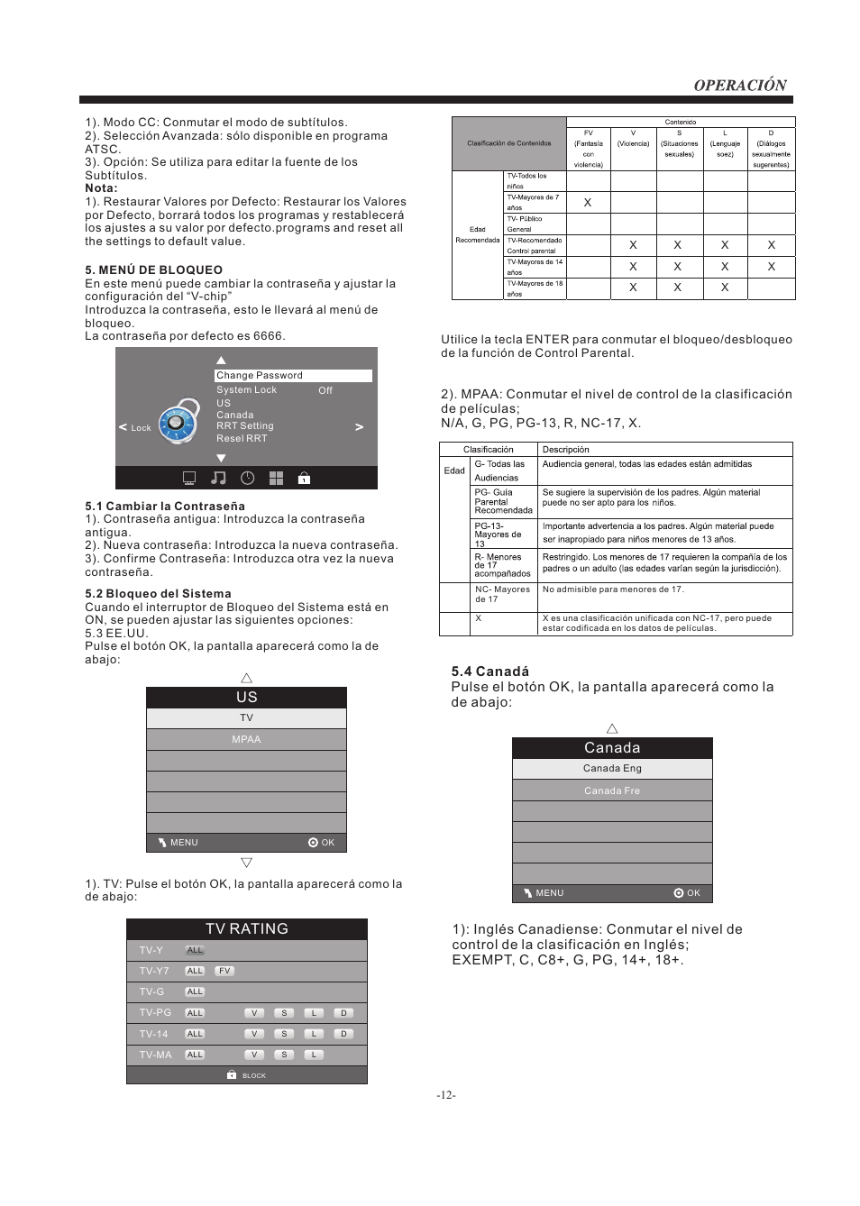 Canada, Tv rating | Westinghouse EW39T5KW User Manual | Page 39 / 41