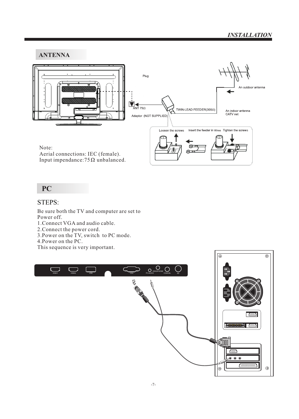 Steps, Antenna, Installation | Westinghouse EW39T5KW User Manual | Page 8 / 41