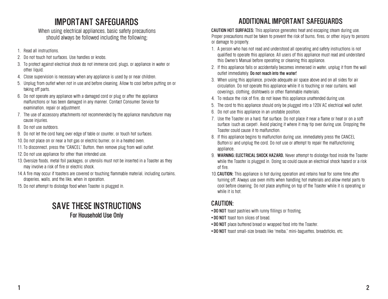 Important safeguards, Save these instructions, Additional important safeguards | Westinghouse WST3033 User Manual | Page 2 / 12