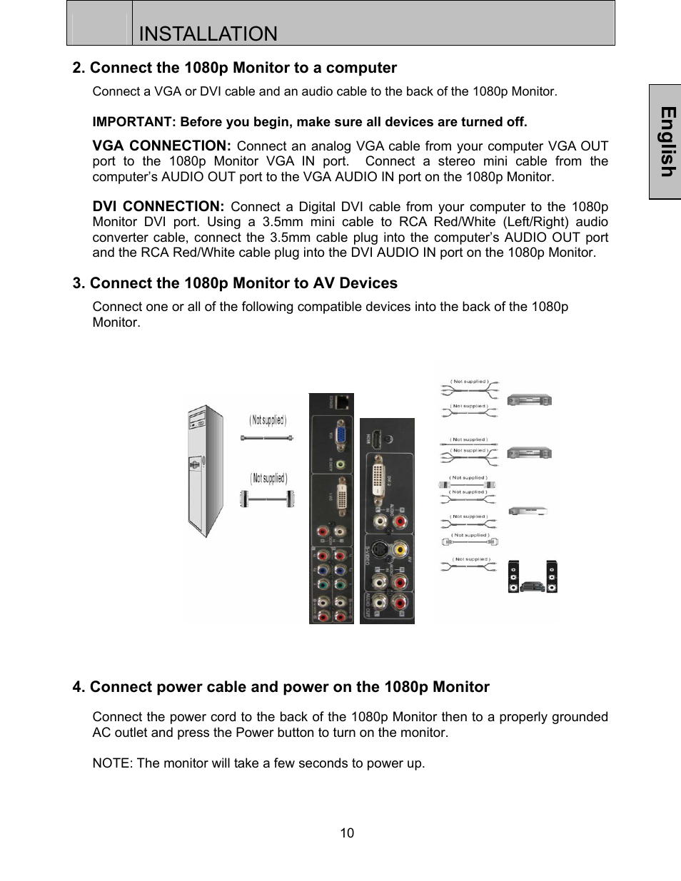Installation, English | Westinghouse LVM-37w3 User Manual | Page 12 / 24