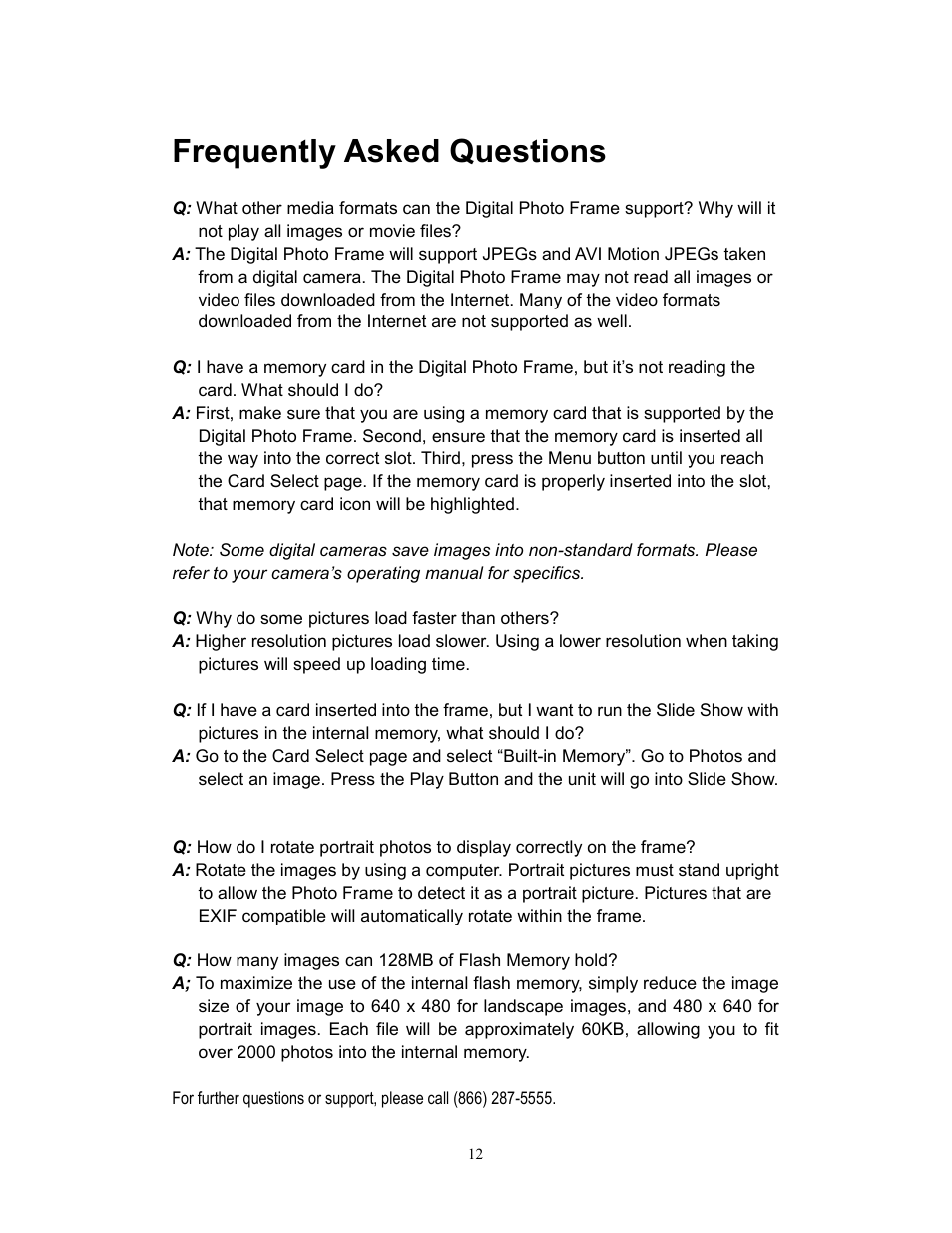 Frequently asked questions | Westinghouse DPF-1021 User Manual | Page 13 / 18