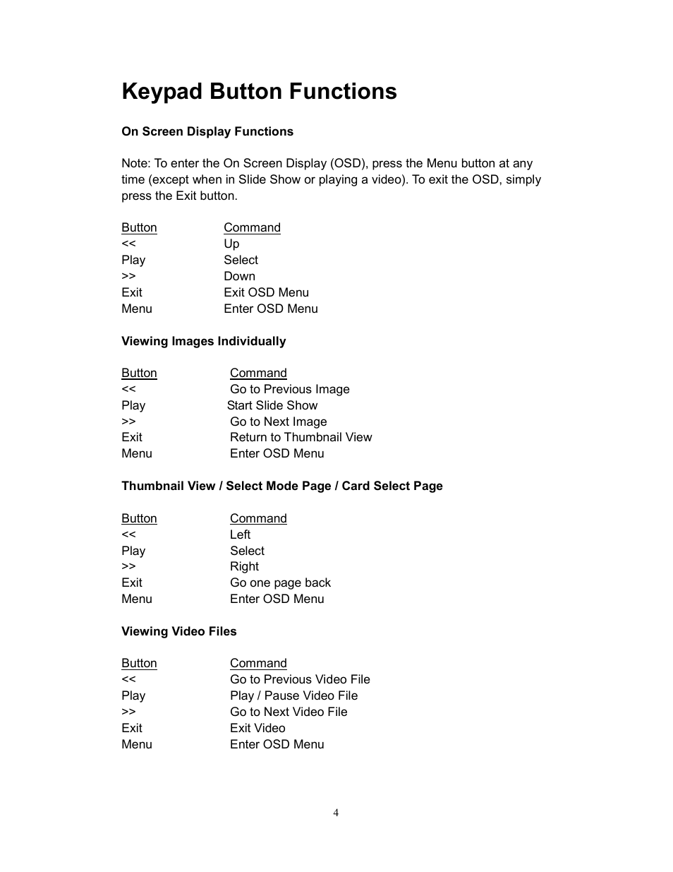 Keypad button functions | Westinghouse DPF-1021 User Manual | Page 5 / 18