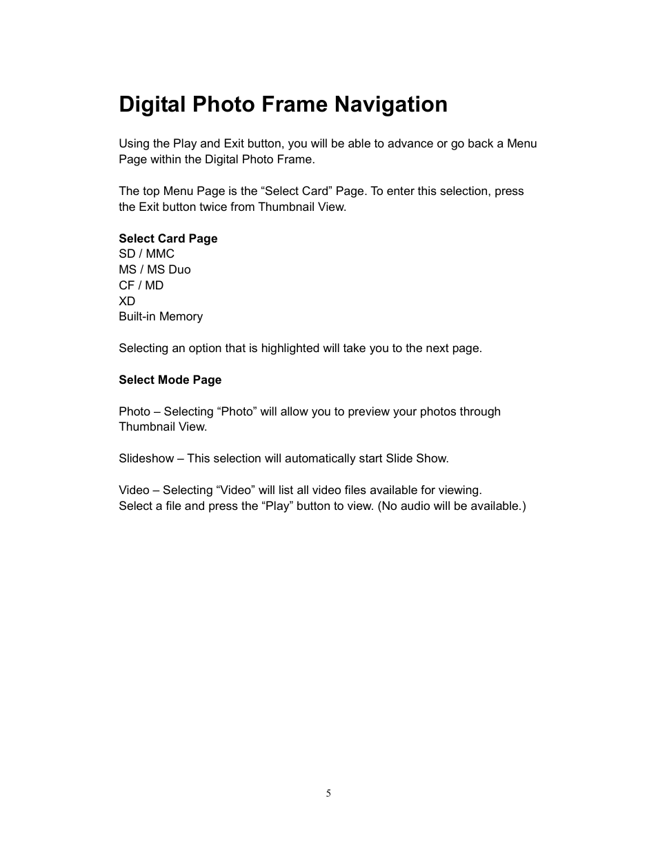 Digital photo frame navigation | Westinghouse DPF-1021 User Manual | Page 6 / 18