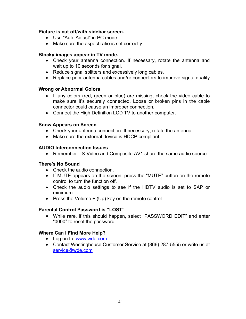 Westinghouse SK-16H120S User Manual | Page 43 / 46