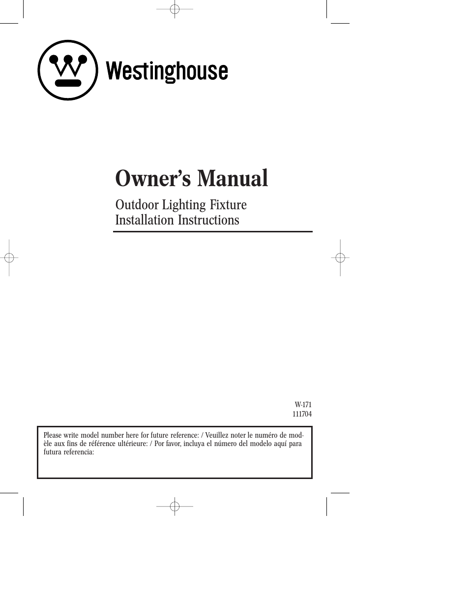 Westinghouse Outdoor Lighting Fixture User Manual | 12 pages