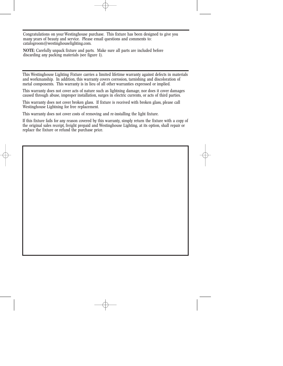 Assembly instructions for outdoor light fixture, Warranty information | Westinghouse Outdoor Lighting Fixture User Manual | Page 2 / 12