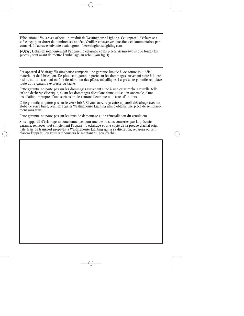 Garantie limitée de cinq ans | Westinghouse Outdoor Lighting Fixture User Manual | Page 5 / 12