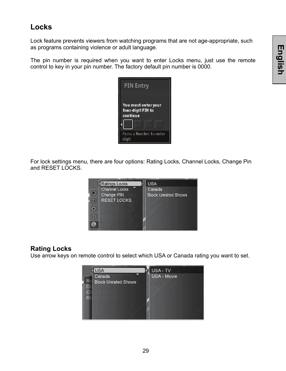 English, Locks | Westinghouse W3213 HD User Manual | Page 30 / 37