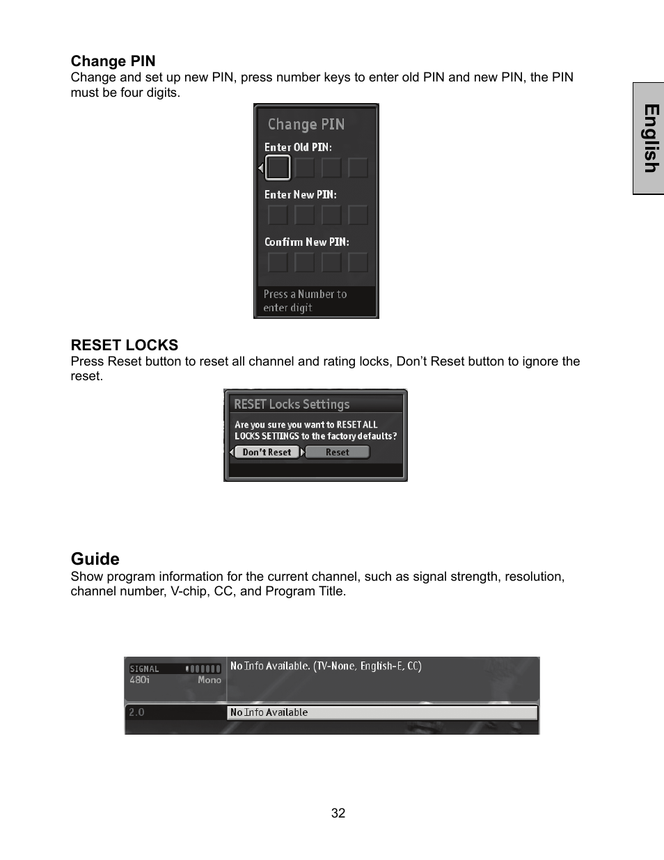 English, Guide | Westinghouse W3213 HD User Manual | Page 33 / 37