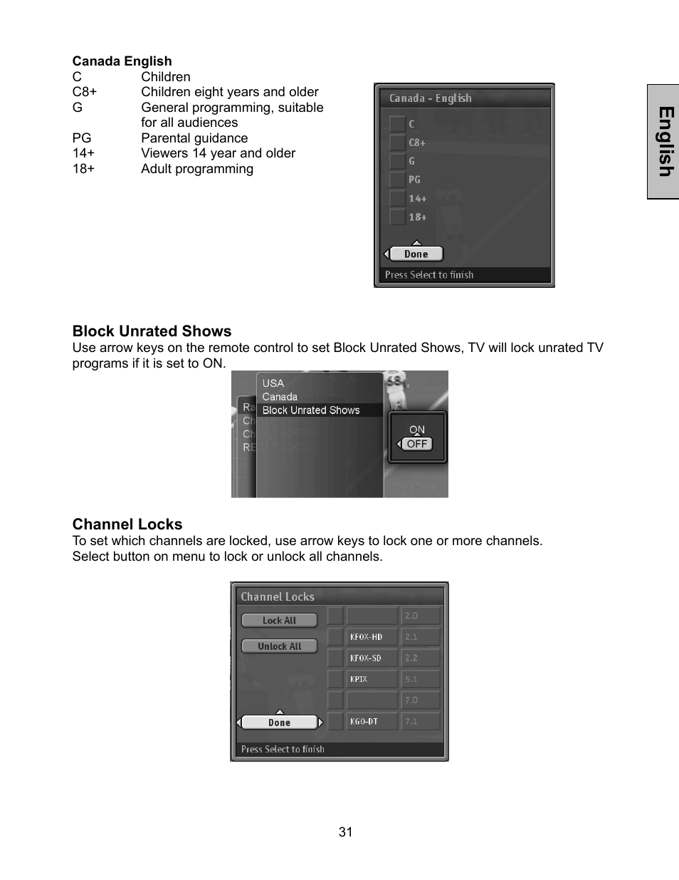 English | Westinghouse LTV-46w1 User Manual | Page 32 / 36