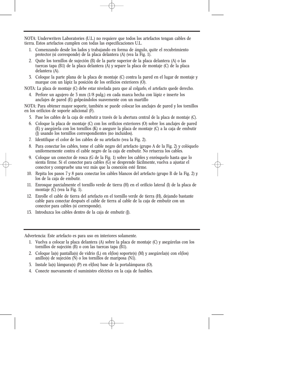 Instrucciones de montaje y cableado, Instrucciones de montaje del artefacto | Westinghouse Indoor Lighting fixture User Manual | Page 10 / 12