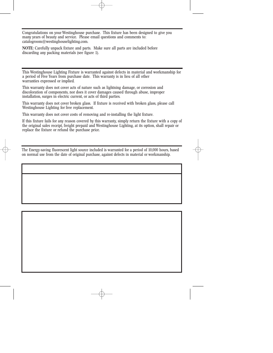 Assembly instructions for indoor light fixture, Fixture warranty information, Lamp warranty information | Westinghouse replacement lamp information | Westinghouse Indoor Lighting fixture User Manual | Page 2 / 12