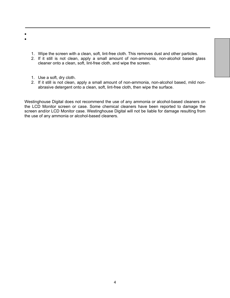Cleaning the lcd monitor, English | Westinghouse LCM-20v5 User Manual | Page 5 / 66