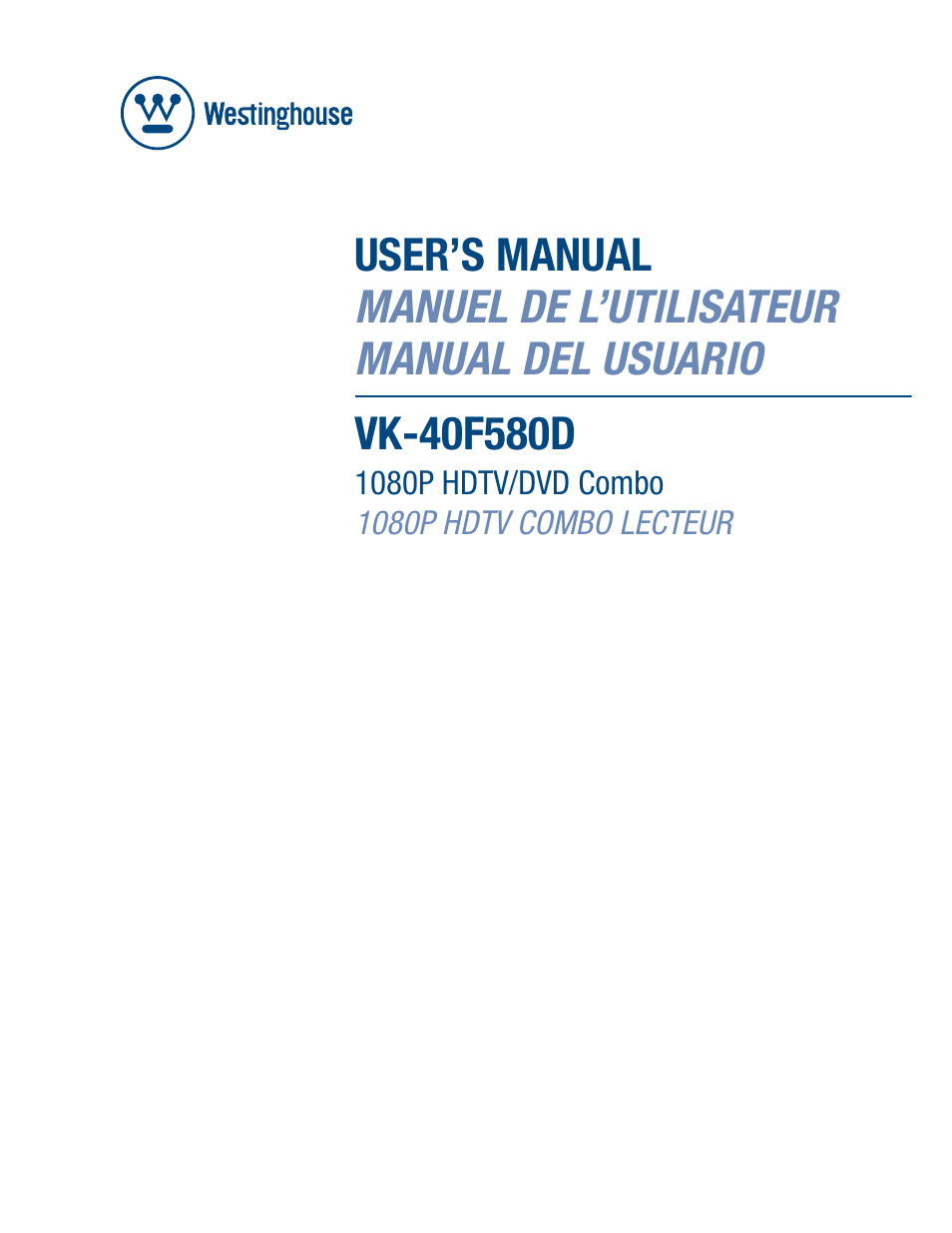 Westinghouse VK-40F580D User Manual | 62 pages