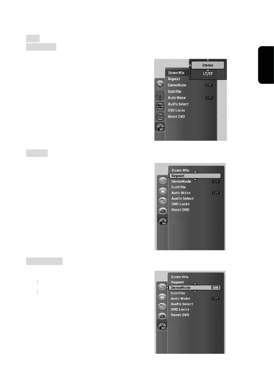 Dvd down mix, Repeat, Demo mode | Westinghouse VK-40F580D User Manual | Page 49 / 62