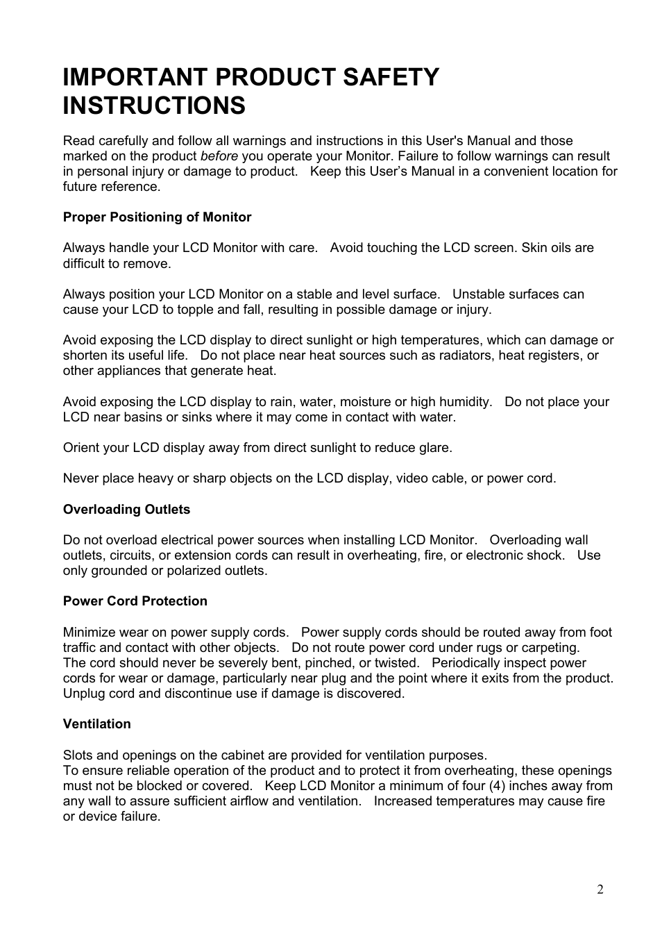 Important product safety instructions | Westinghouse LCM-17v2 User Manual | Page 3 / 15