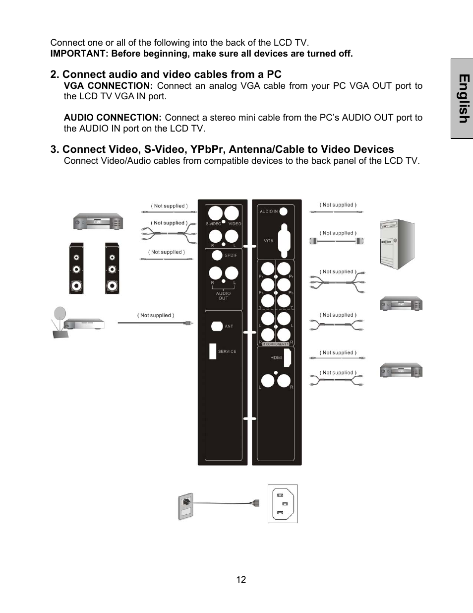 English | Westinghouse LTV-27w7 HD User Manual | Page 13 / 26