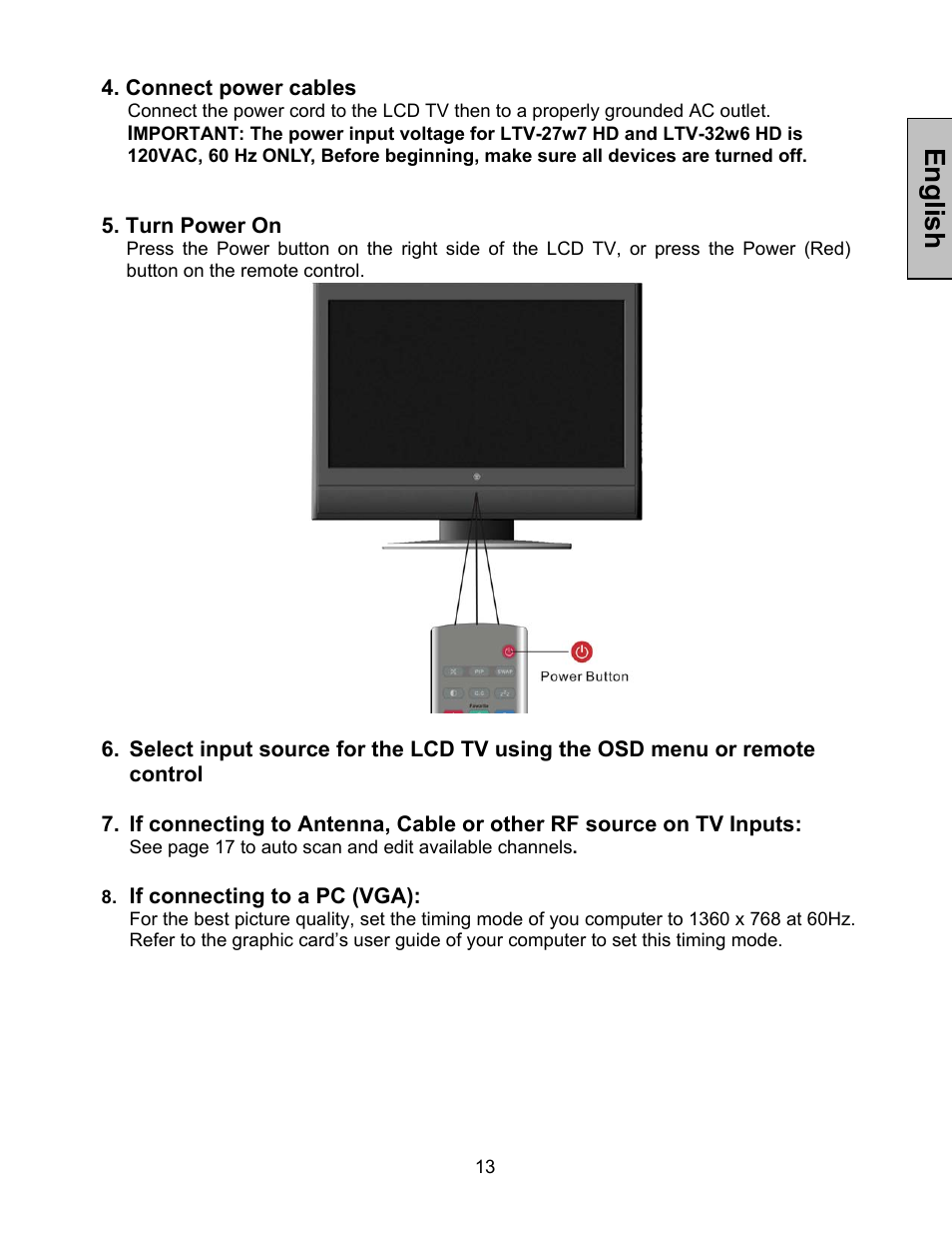 English | Westinghouse LTV-27w7 HD User Manual | Page 14 / 26