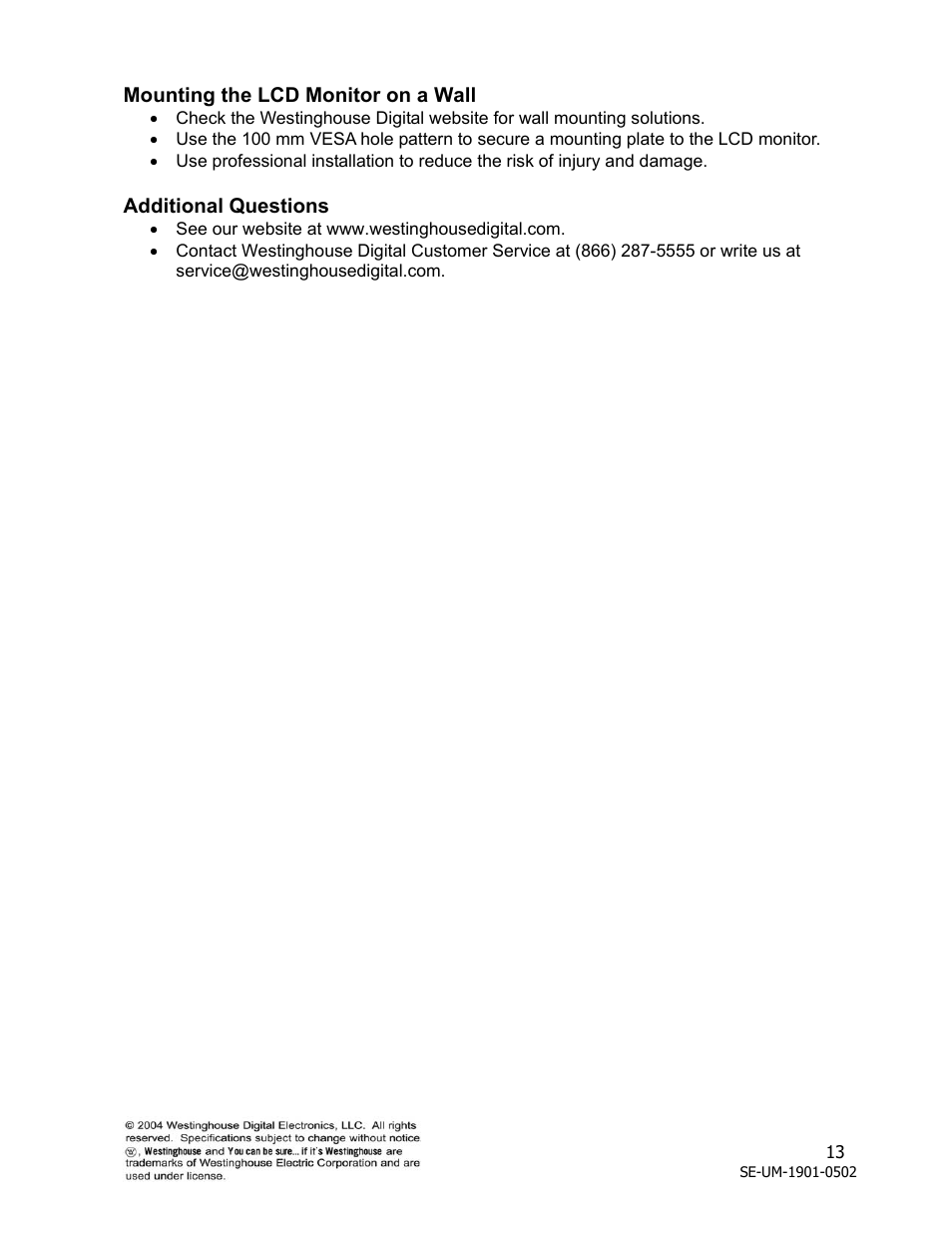 Westinghouse LCM - 19v1 User Manual | Page 14 / 15