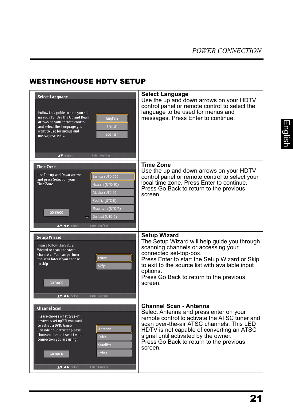 Westinghouse hdtv setup, English | Westinghouse LD-3260 User Manual | Page 26 / 66