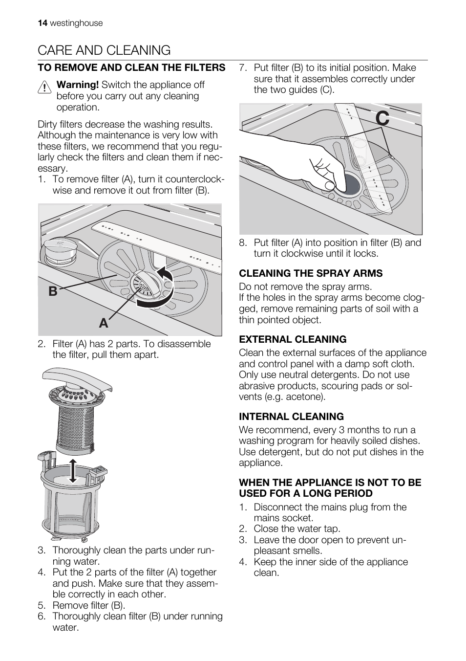 Care and cleaning | Westinghouse WSF6602 User Manual | Page 14 / 24