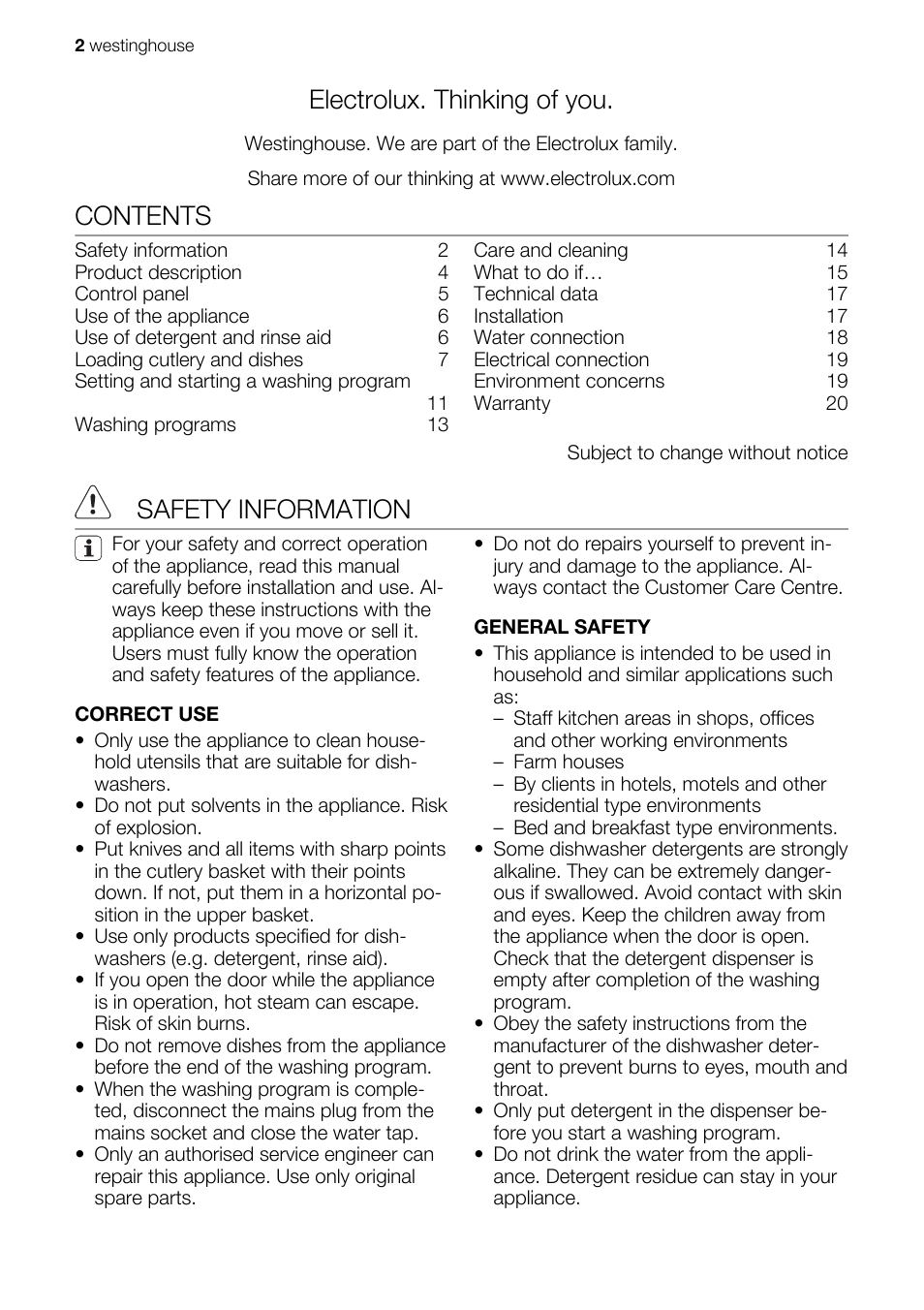 Westinghouse WSF6602 User Manual | Page 2 / 24