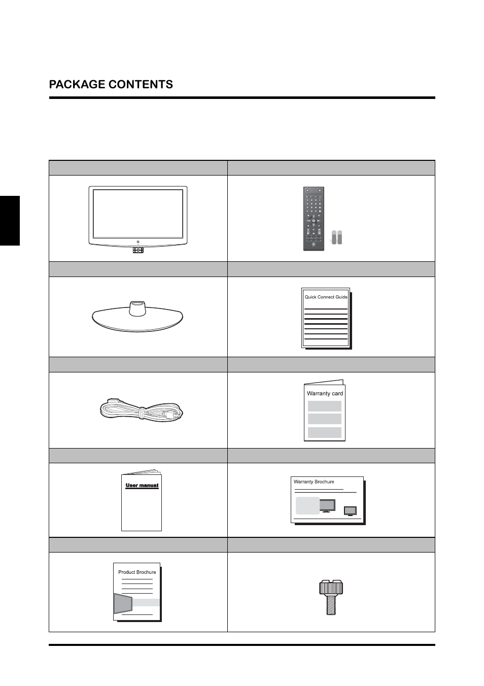 Package contents, English package contents | Westinghouse TX-42F810G User Manual | Page 14 / 61