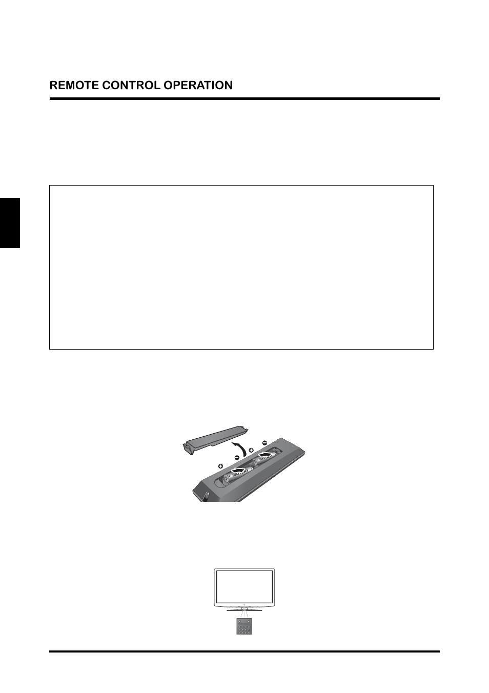 Remote control operation, Installing the remote control batteries, Remote control transmission range | English remote control operation | Westinghouse TX-42F810G User Manual | Page 18 / 61