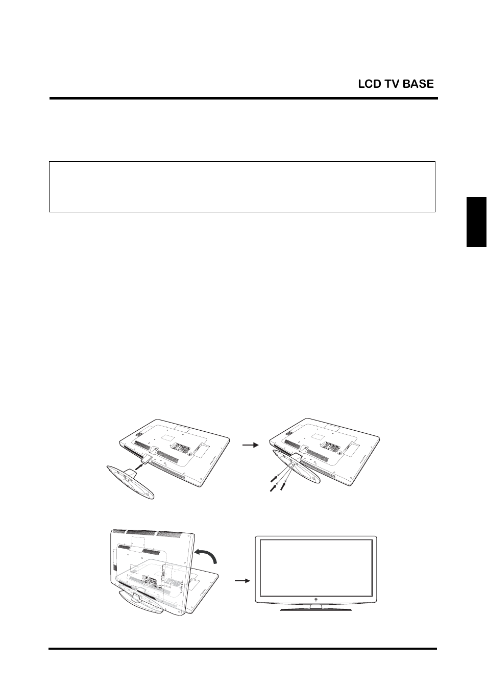 Lcd tv base, Installing the lcd tv base, English lcd tv base | Westinghouse TX-42F810G User Manual | Page 19 / 61