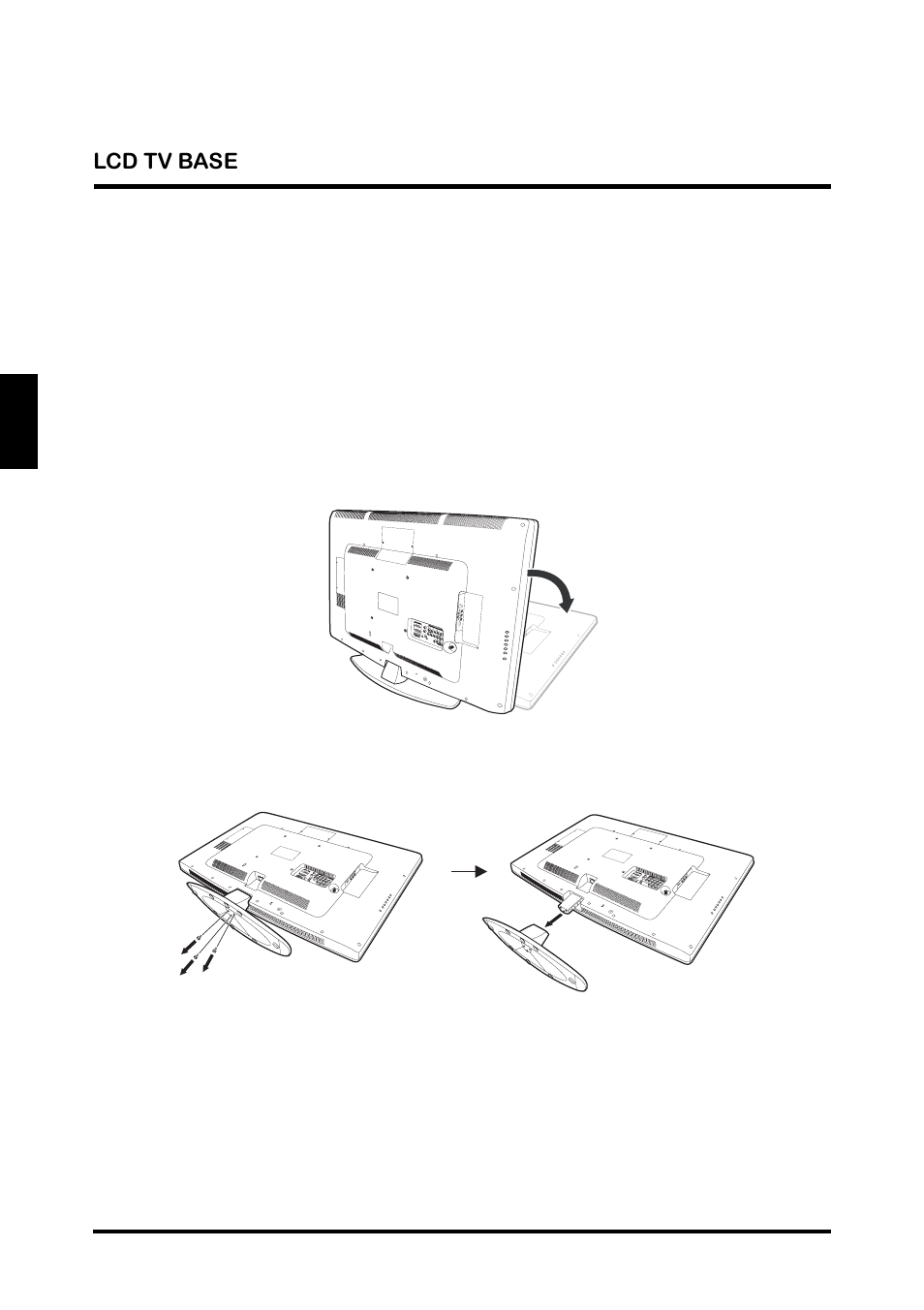 Removing the lcd tv base, English, Lcd tv base | Westinghouse TX-42F810G User Manual | Page 20 / 61